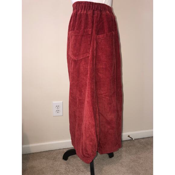 Lagenlook Corduroy Skirt Size S/M Slouchy Asymmetrical Midi Elastic Waist Fall - Picture 3 of 8